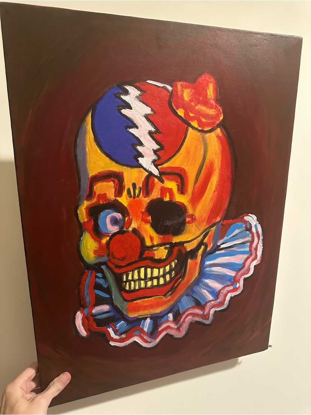 Colorful Clown Skull Steal your face Grateful Dead painting 24x18